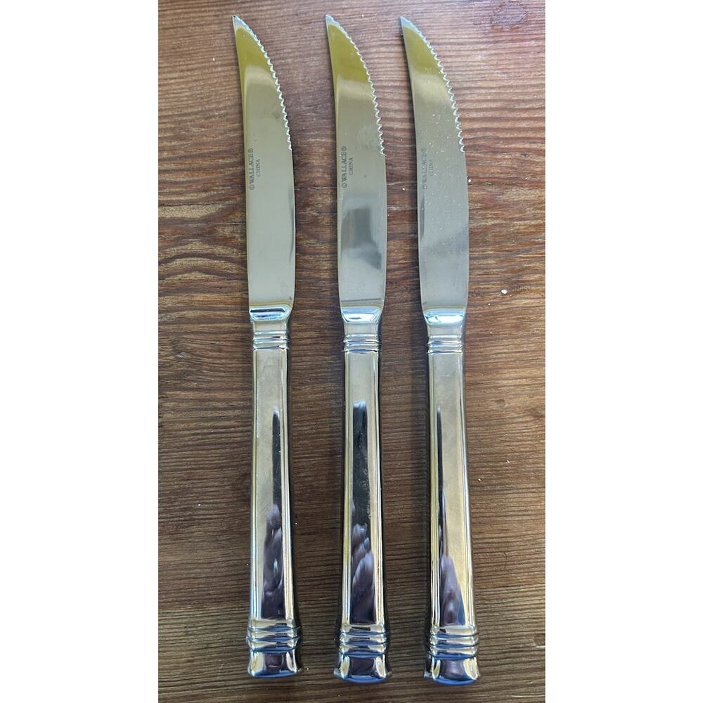 Wallace Zenith Frost‎ Glossy Steak Knife 9.5” Set of 3 heavy stainless steel EUC